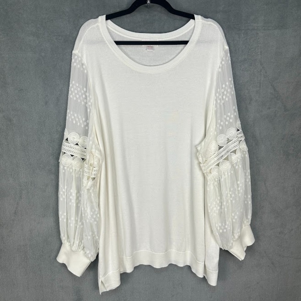Belle Kim Gravel Sweater Womens 3X Cream Neutral Boho Resort Coastal Lightweight